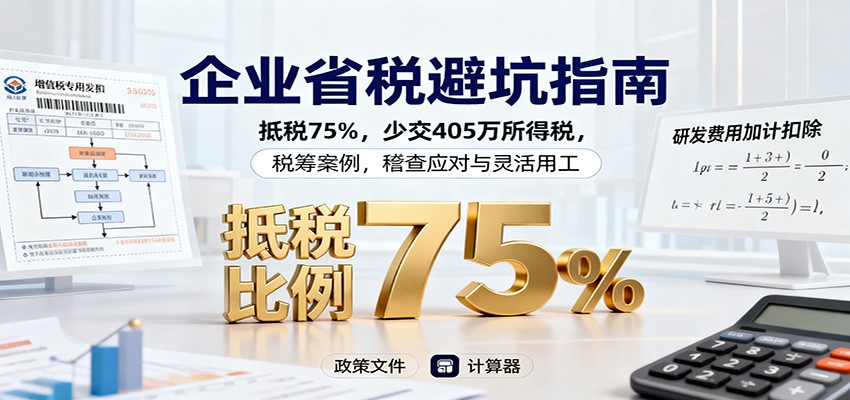 企业省税避坑指南:抵税75%,少交405万所得税,税筹案例,稽查应对与灵活用工-摇钱树
